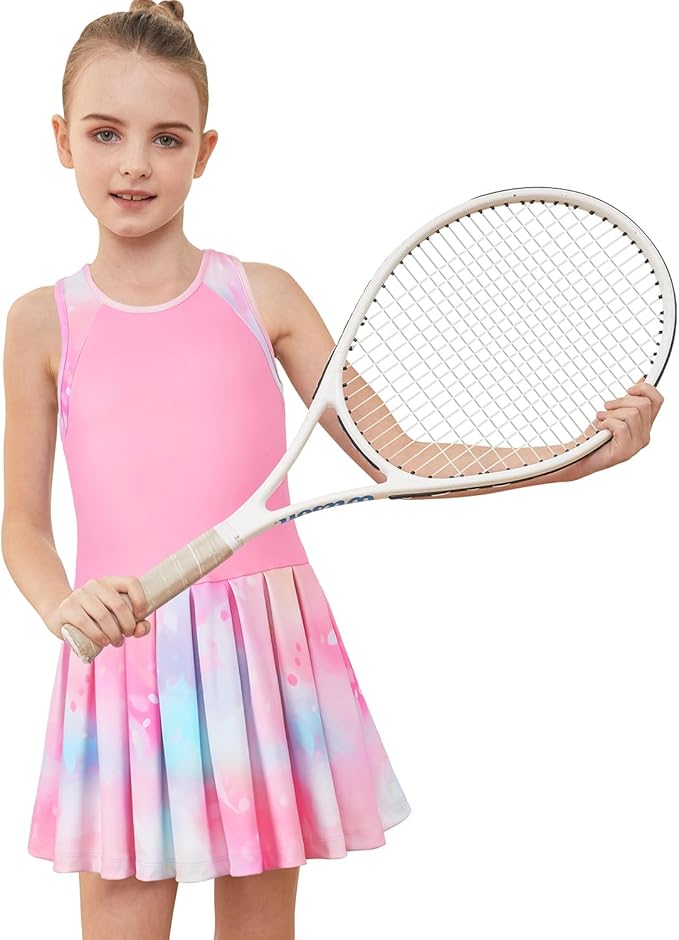 MODAFANS Girls Tennis Golf Pickleball Dress Sleeveless Athletic Pleated Outfits Sets with Shorts