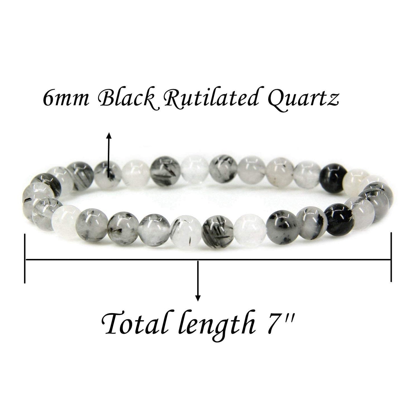 Natural Black Rutilated Quartz Gemstone 6mm Round Beads Stretch Bracelet 7 Unisex