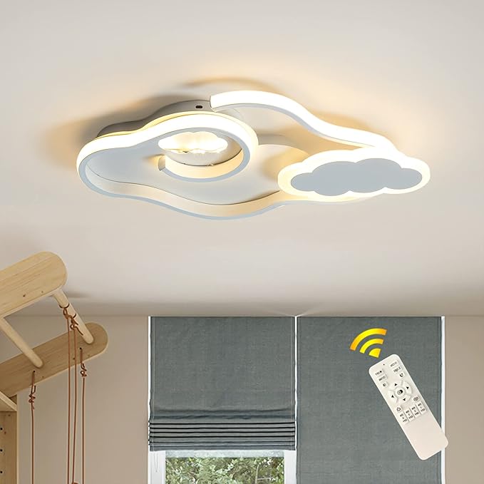 Tioolo Modern LED Ceiling Light Dimmable Cloud Ceiling Lights Flush Mount Acrylic Ceiling Lamp with Remote Creative Cartoon Ceiling Lighting Fixture for Boy Girl Room Bedroom Living Room 42W/White