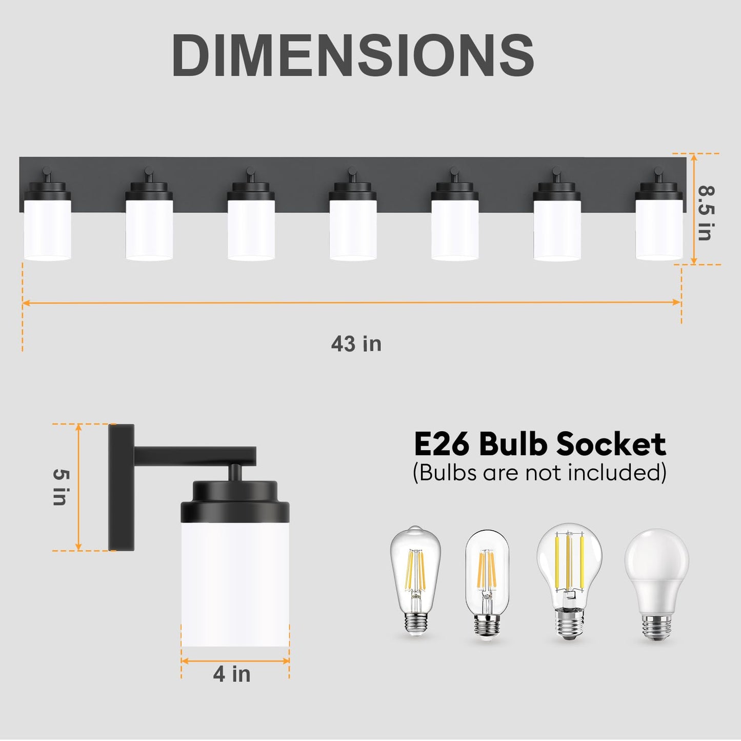 Izorro Bathroom Vanity Light Fixture  7-Light 51 Inch Matte Black Bathroom Light Fixtures Over Mirror  With White Glass Shade  Modern Farmhouse Vanity Lights  Rustic Restroom Lighting Fixtures
