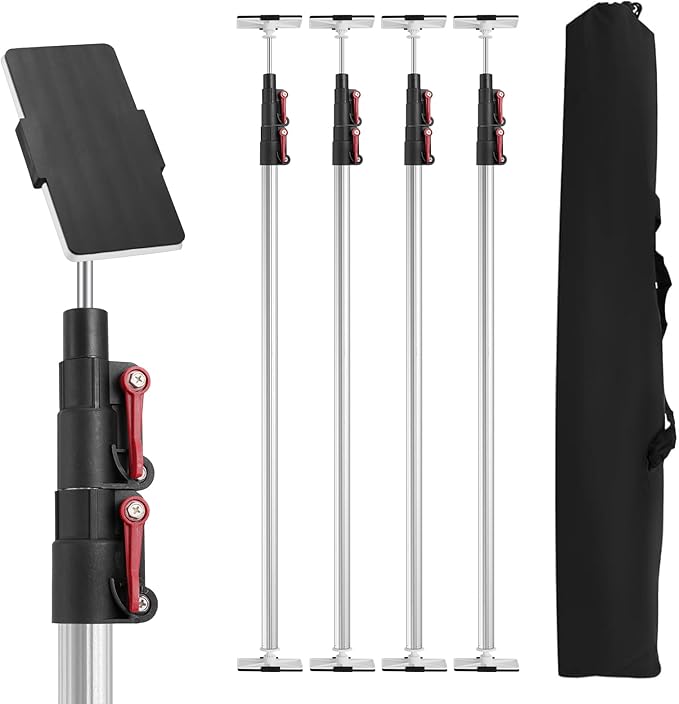 10FT Dust Barrier Poles 4 Pack withCarry Bag, Stainless Steel Retractable Zipper Wall Poles Kit for Renovation, Remodeling...