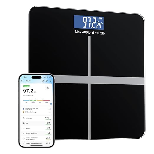 Smart Body Weight Scale, Digital Bathroom Scale, Measures BMI and Body Composition, Equipped with a Smartphone app, Maximu...