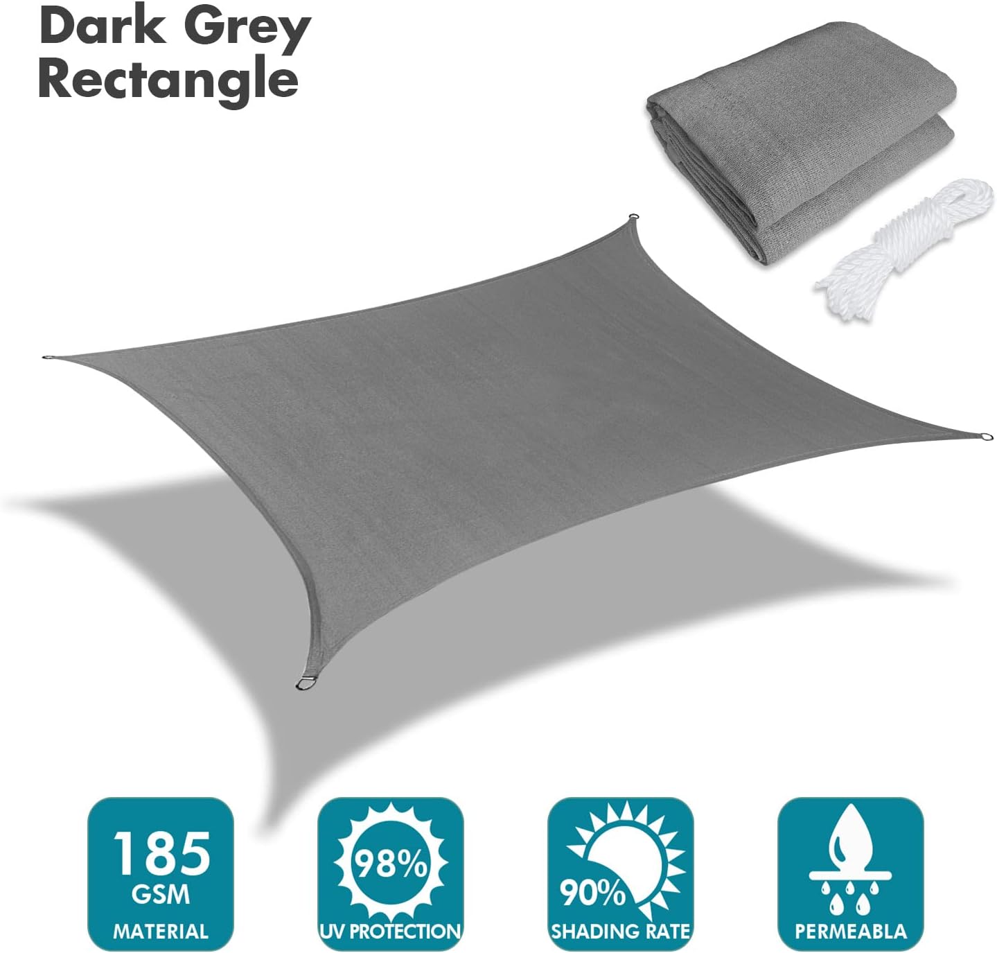 KANAGAWA 10'X22' Dark Gray Custom Size Sun Shade Sail Rectangle UV Block Canopy Cover for Patio Backyard Lawn Garden Outdoor (Customized Available)