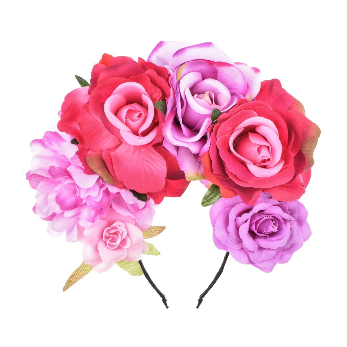 DreamLily Rose Flower Crown Headband Halloween Cinco De Mayo Party Costume Headpiece NC26 (Fuchsia)