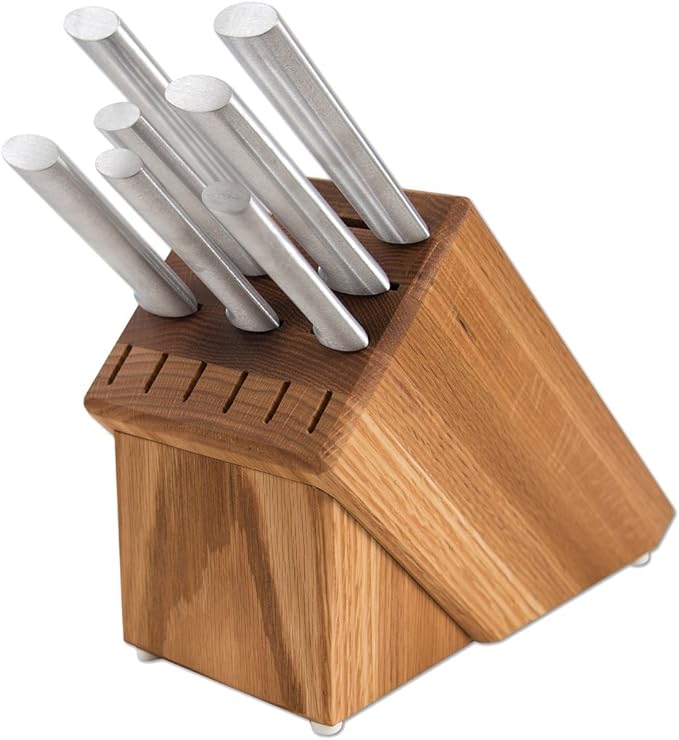 Rada Cutlery Essential Oak Block Set (S58), Stainless Steel Hollow Ground Blades, Made in USA, Silver Handles