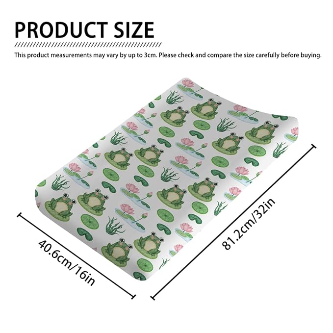 Cartoon Frogs Flower Leaves Pond Changing Pad Covers Water Lilies Lake Diaper Changing Table Sheets for Girl Boy Soft Breathable Stretchy Fitted Baby Changing Table Pad Mats Covers 32''x16''