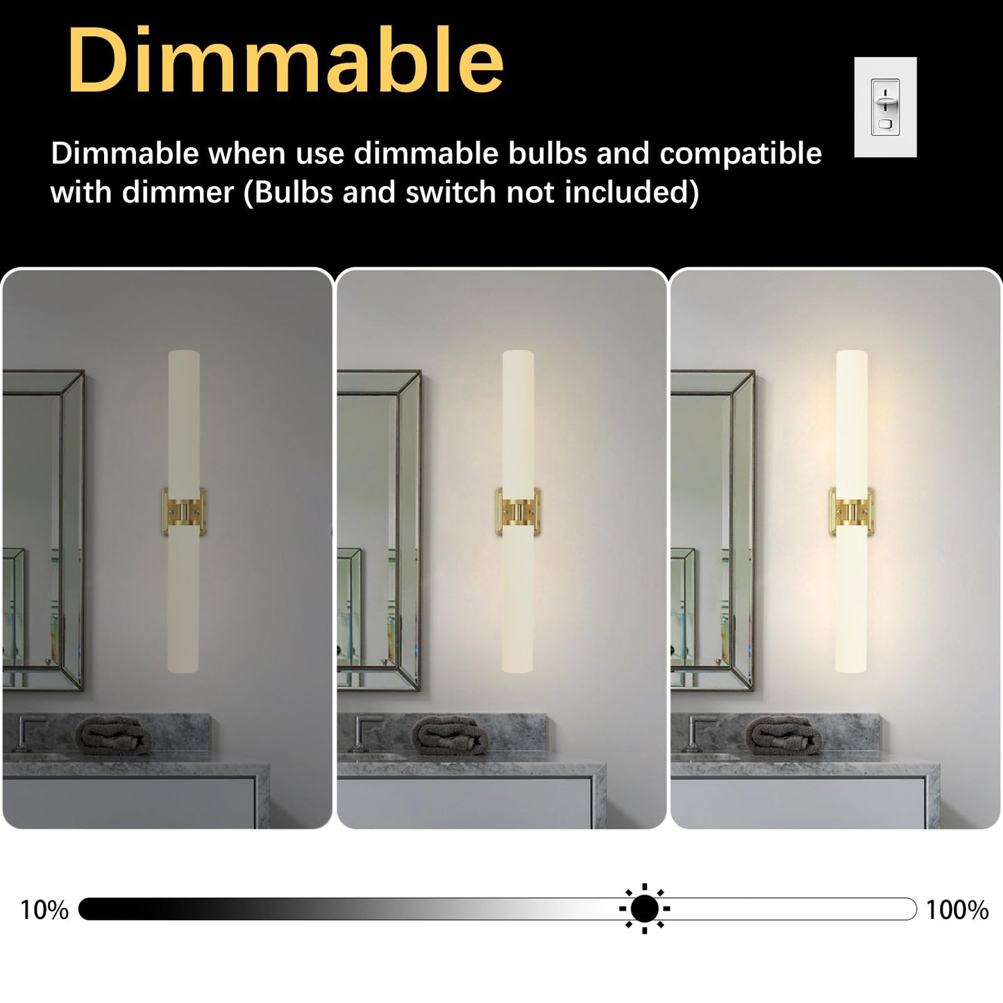 Gold Wall Sconces Set Of Two  Bathroom Sconces With Frosted Glass Shade  Modern Vanity Sconces Lighting Over Mirror  Wall Light Fixtures For Living Room Bedroom Hallway (Bulbs Not Included)
