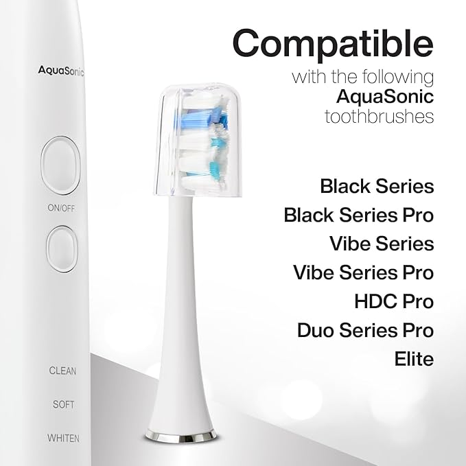 AquaSonic Proflex Replacement Brush Heads | ADA Accepted | for Whiter Teeth & Gum Care | Compatible with Many AquaSonic Toothbrush Handles (3 Pack White)