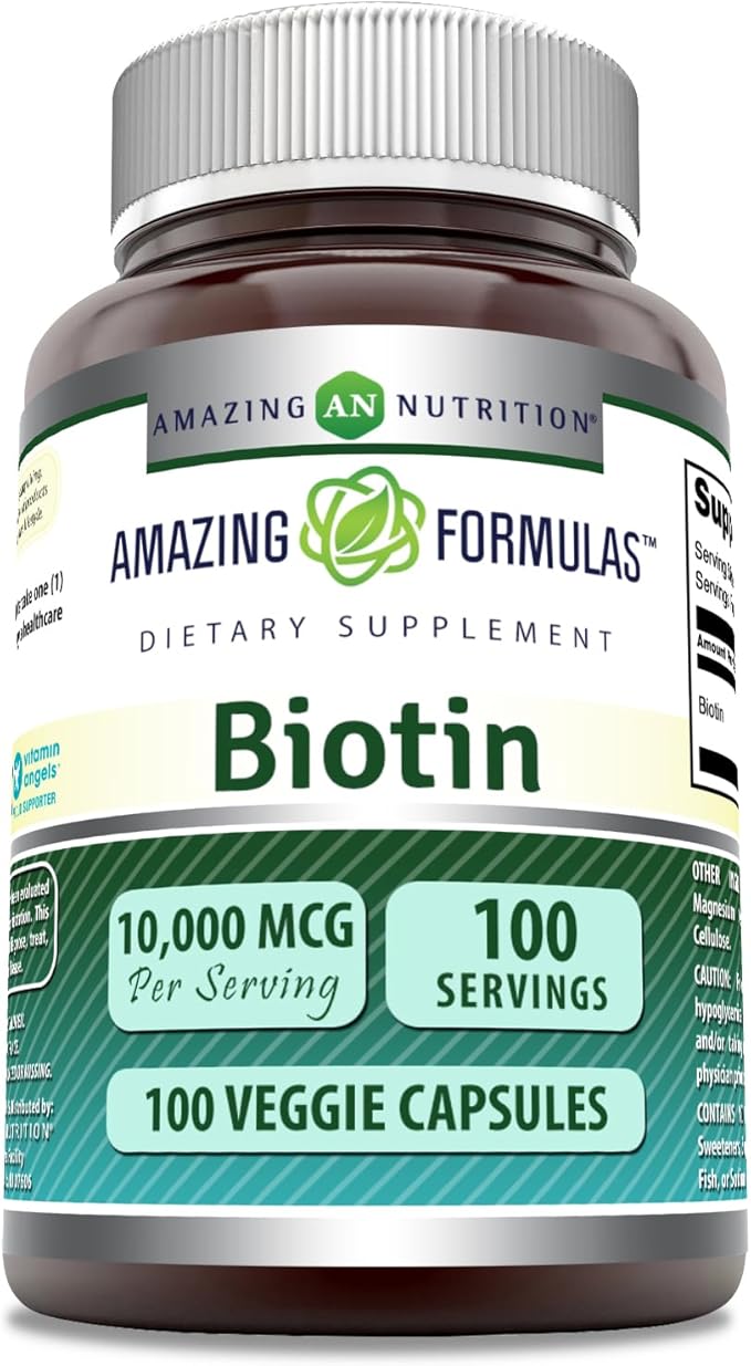 Amazing Formulas Biotin 10000 mcg Veggie Capsules | Vitamin B7 Supplement | Non-GMO | Gluten Free | Made in USA (Unflavored 100 Count)