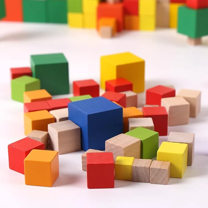 Natural Wooden Blocks for Crafts - Unfinished Wood Cubes, 2 cm Square Blocks, Pack of 80 for Arts and DIY Projects