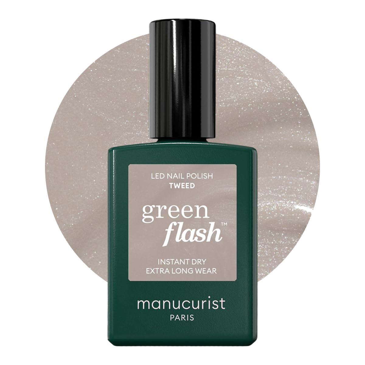 Manucurist Green Flash LED Tweed Grey Gel Nail Polish - Vegan, 12-Free, Plant-Based Gel Polish - Strengthens and Protects the Na