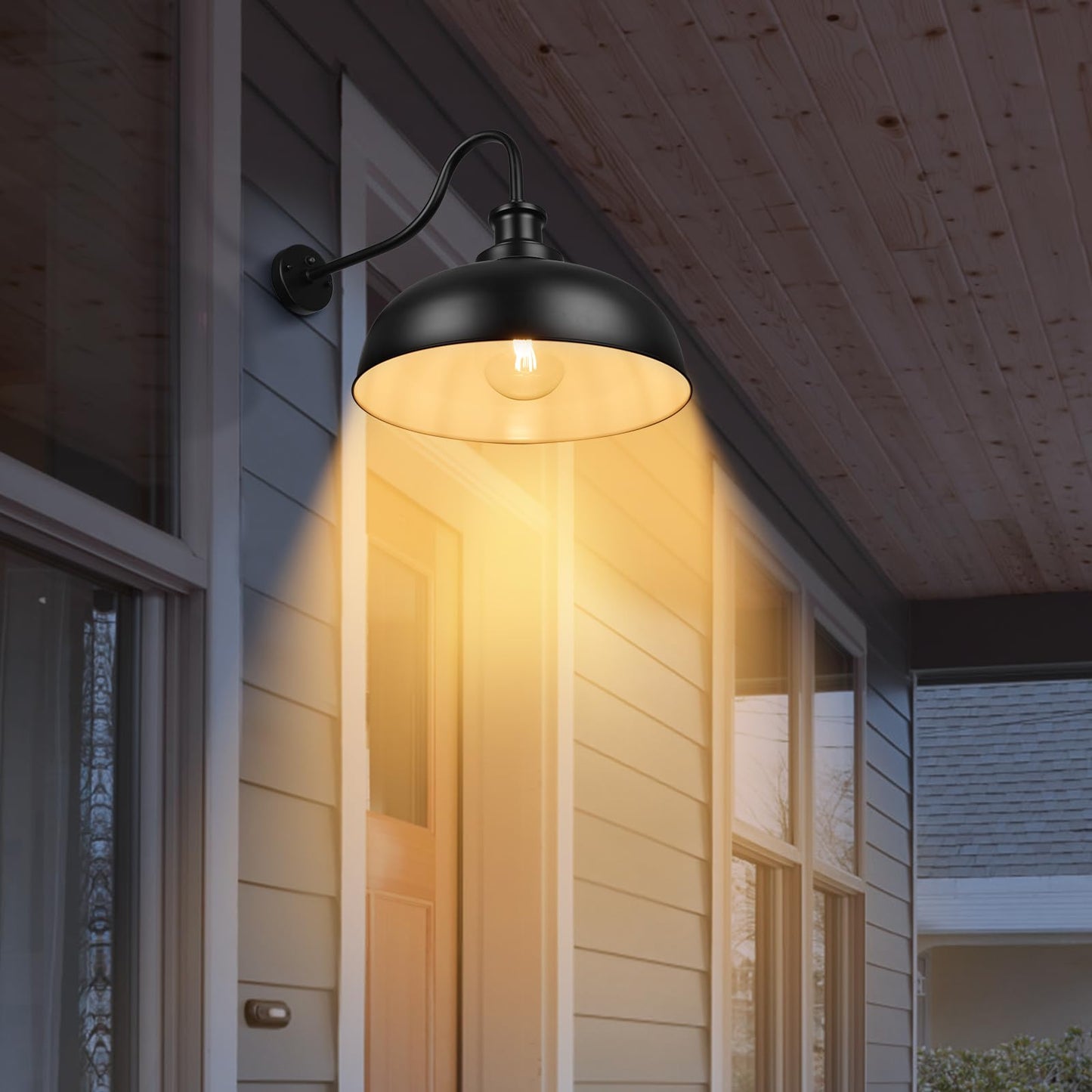 Diyel Dusk To Dawn Outdoor Barn Light 16 Inch Dome Outdoor Wall Sconce Farmhouse Exterior Wall Mount Light Wall Lighting Fixture Industrial Black Wall Lantern For Porch Garage  3 Pack