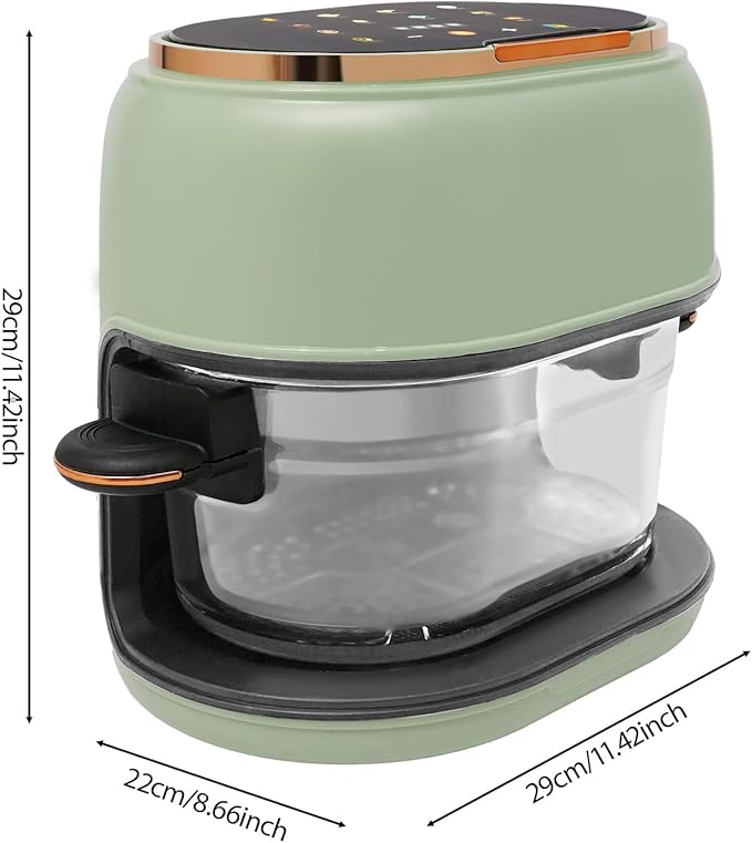 4.2QT/4L Air Fryer, Long Tray Design, Visible Glass Air Fryer, Temperature Control, 1-120min Timer, Touch Screen,1350W, Cook Shrimp, Steak, Fries, Wings, Chicken, Cake & More (Green)