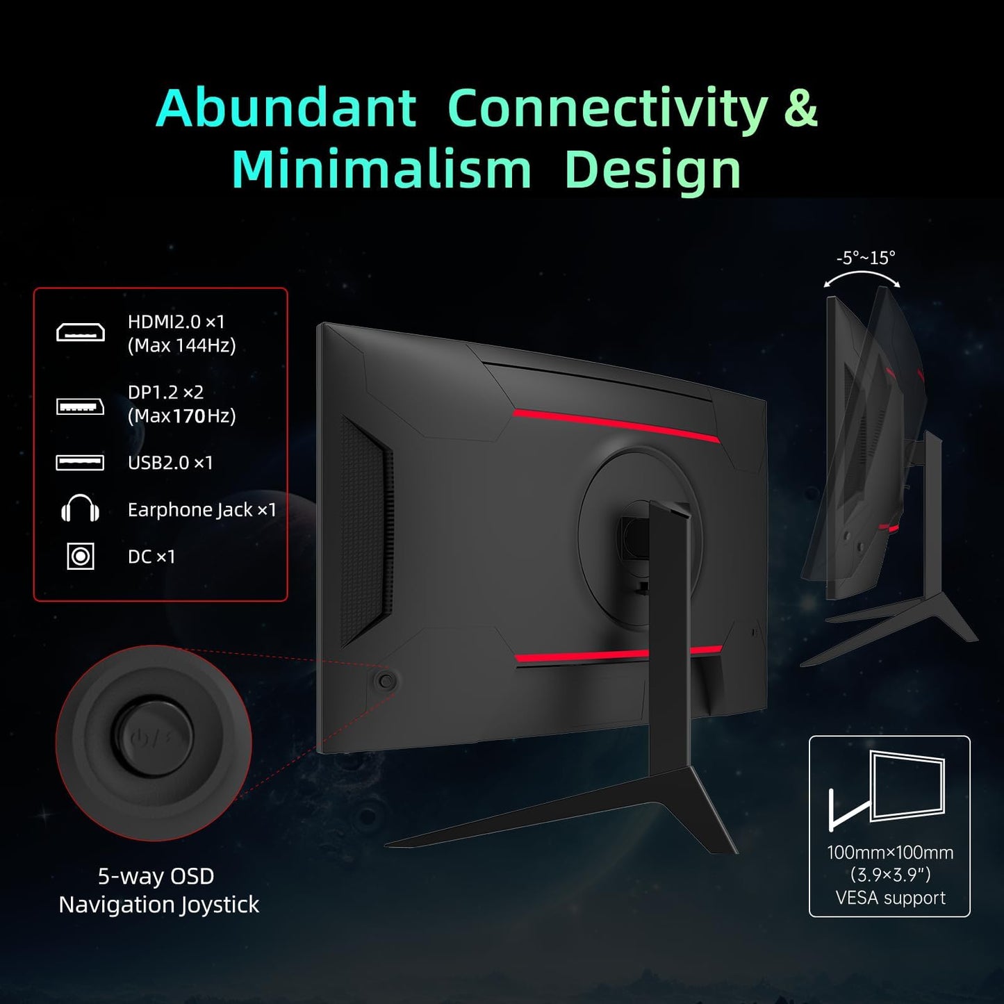 KTC 32 inch Curved Gaming Monitor, 165Hz 1ms MPRT, 2K 1440P 144Hz Monitor, 1500R HVA Display, FreeSync Premium, HDR, 120% sRGB, DisplayPort/HDMI/USB, Vesa Support 3.9x3.9'', PC Monitor for Gamers