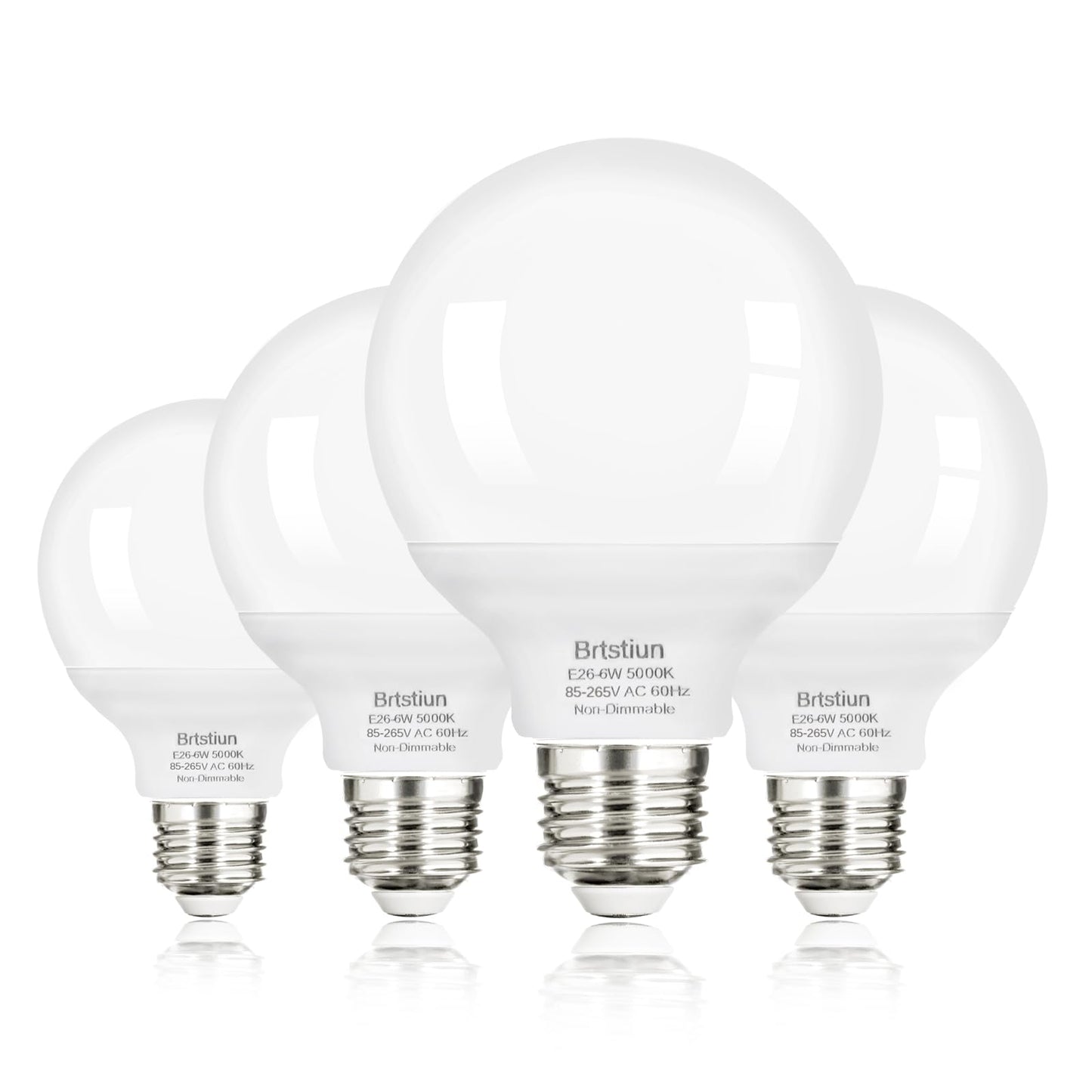 Brtstiun G25 LED Light Bulb, Round Vanity Light Bulbs for Bathroom, 40W LED Equivalent, Daylight White 5000K, Globe Light Bulbs E26 Base, 600LM, Non-Dimmable, 4-Pack