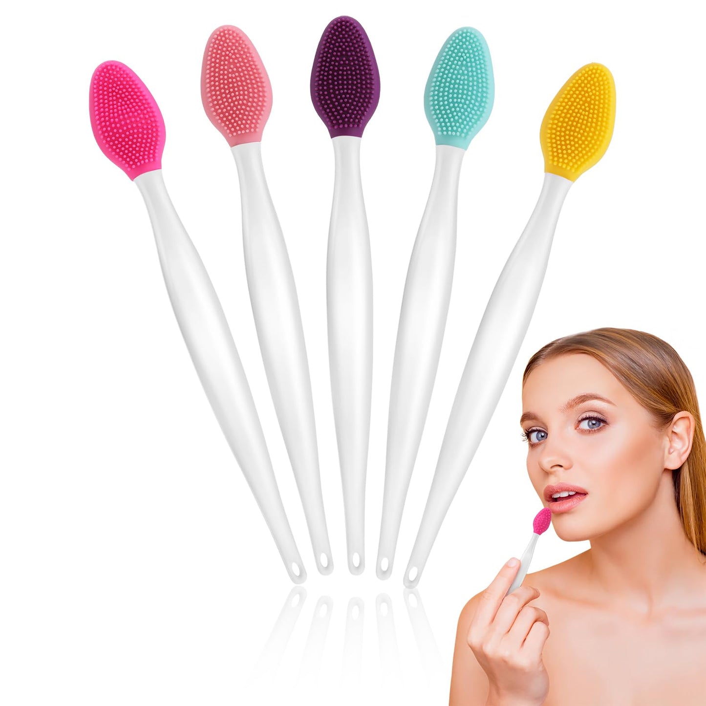 Hpmjz 5 Pcs Lip Scrub Brush Double-Sided Silicone Lip Brush Tool Lip Scrubber Exfoliator for Men Women Lip Lightening Lip Exfoli