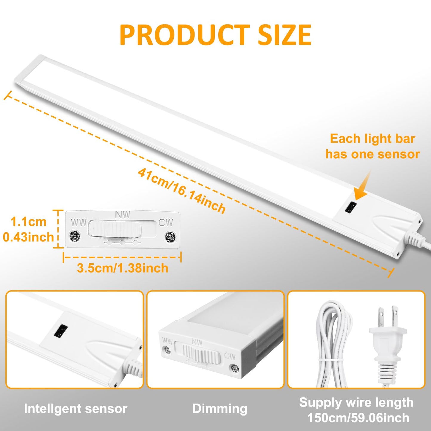 16 Inch Under Cabinet Lights With Hand Wave  2 Pack Under Counter Light With Dimmable And Colour And Brightness Adjustable Over The Sink Lighting Led For Kitchen Cabinet With Wire And Plug  Cupboard