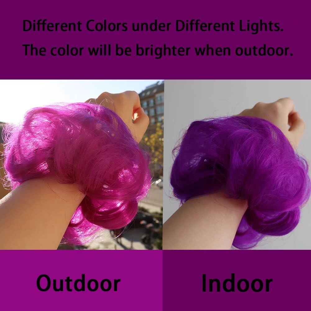iLUU Women 's Thick Hair Bun 2PCS Purple Curly Wavy Updo Hair Bun Extensions Synthetic Heat Resistent Natural Fiber Messy Hairpi