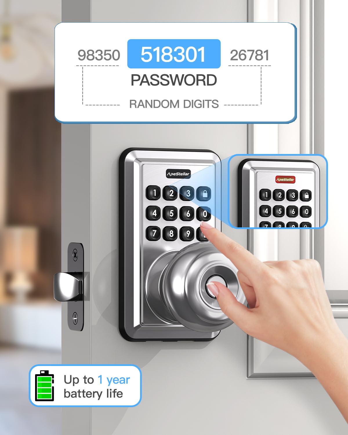 Keyless Entry Door Lock-Keypad Door Lock with Handle-Door Knob with Keypad-Electronic Digital Smart Locks-Auto Lock-Easy Installation-Satin Nickel