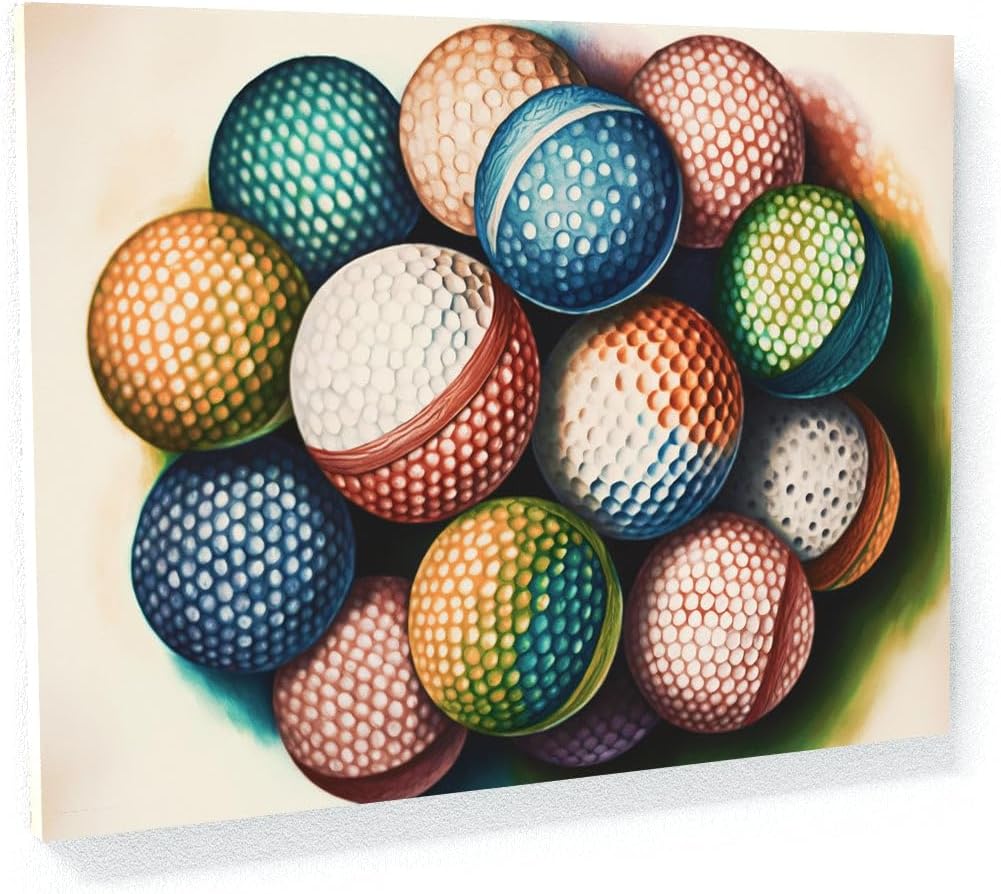 Sense Canvas Golf Ball Watercolor 29 Canvas Art - Home Decor Wall Art Print Poster Painting Small 16x12 / 0.75"