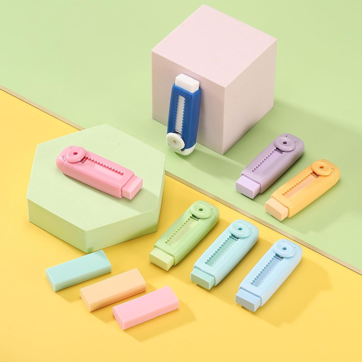 PATIKIL 4 Pack Erasers, Sliding Retractable Eraser Push Pull Cute Pencil Erasers Soft Large Easy to Clean with Plastic Sleeve for Sketching Drawing Artists Teacher Pencils, Cyan