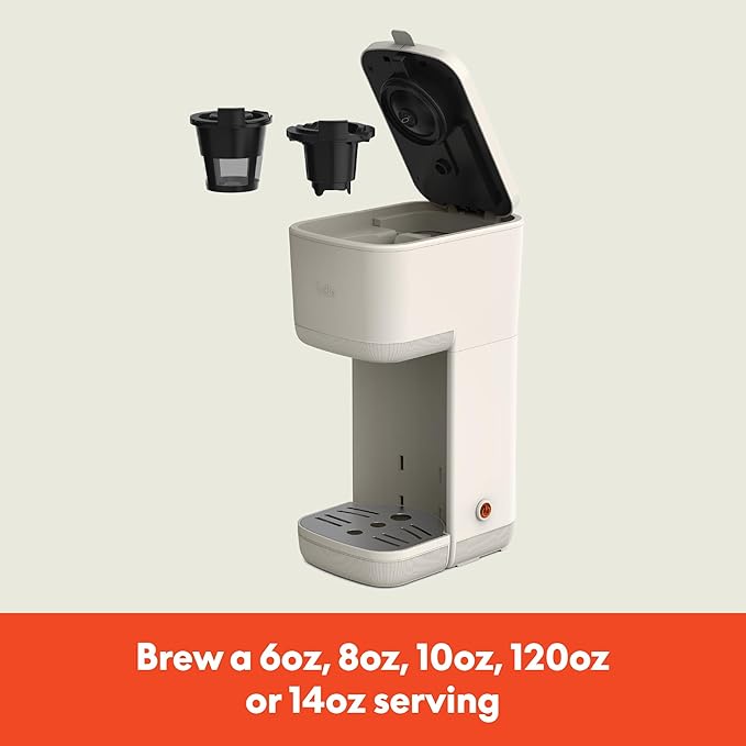 BELLA Single Serve Coffee Maker, K Cup & Coffee Ground Compatible with Removable, Adjustable Drip Tray, Auto Shutoff & Reusable Dishwasher Safe Accessories, Brews 6oz to 14oz, 1000 Watt, Oatmilk