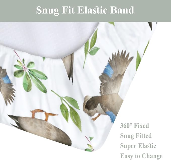 Wild Ducks Green Leaves Changing Pad Covers for Baby Girl Boy Green Mallard Ducks Fitted Change Table Cover Mats Duck Hunting Animals Soft Diaper Changing Table Sheets 32''×16''