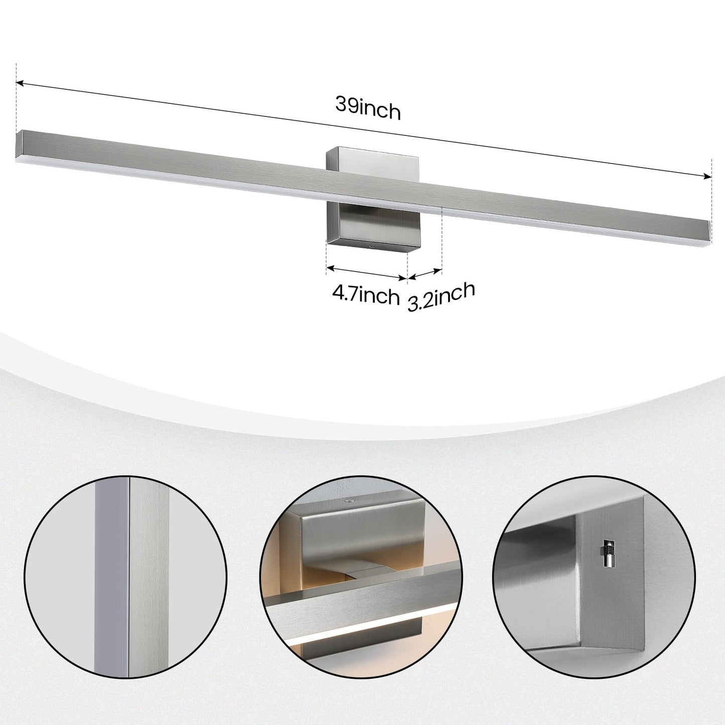 Kaisite Brushed Nickel Vanity Light For Bathroom Above Mirror 39 Inch Led 5Cct Bathroom Lighting Fixtures Dimmable Modern Bath Wall Light Fixture Over Mirror