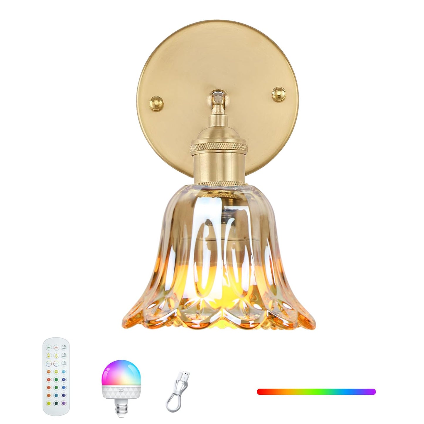 GEEZO Vintage Battery Operated Wall Sconce with Remote Control, Pineapple Amber, 1 Pack, Model GEEZO-Y-4, Polyester Material