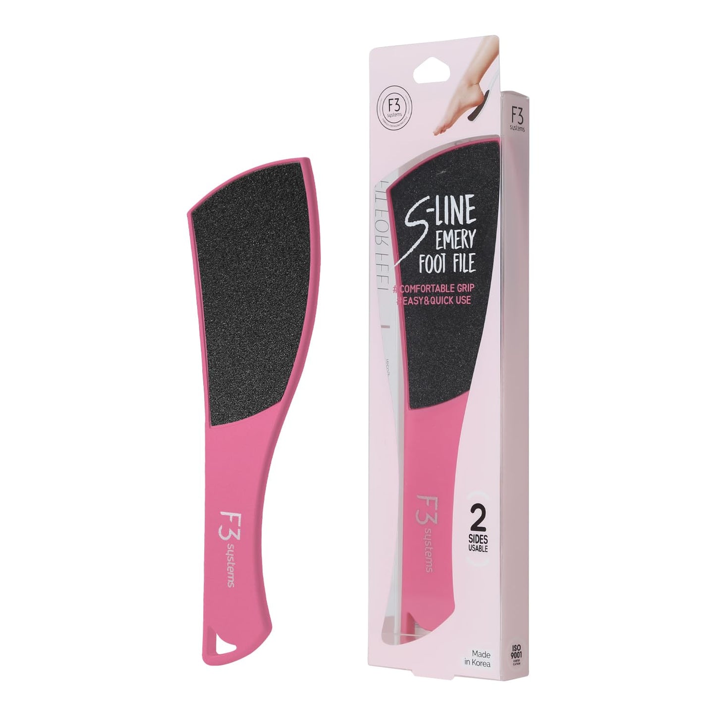 F3 Systems S-Line Emery Foot File(Hot Pink), Colossal Double-Sided Pedicure Tool, Effective for Cracked Heel, Ergonomic Design f