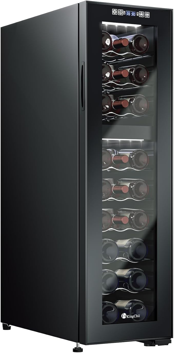 KingChii 24 Bottle Wine Cooler Refrigerator Dual Zone Wine Fridge - Intelligent Digital Control, Low Noise Professional Compressor, Freestanding for Home, Office, or Kitchen