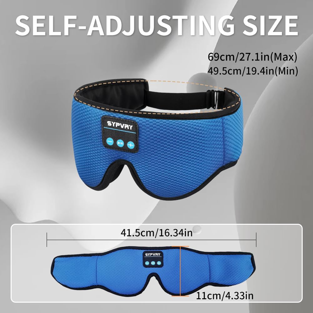 Bluetooth Sleep Mask Wireless Headphones 3D Bluetooth Eye Mask for Side Sleepers SYPVRY Blackout Eye Mask with Headphones Speaker for Airplane,Travel, Haze Blue