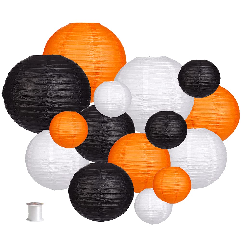 zilue Paper Lanterns 15pcs Decorative Party Supplies Black/Orange for Halloween Thanksgiving Birthday Model PL1003