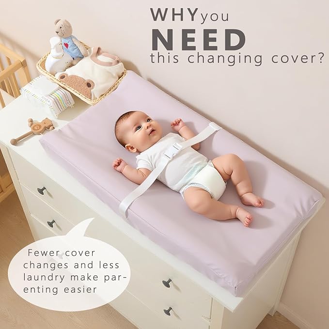 Vegan Leather Baby Changing Pad Covers for Girl, Boy, Waterproof & Wipeable Soft Diaper Changing Mat Cover.Fits Standard Changing Pads with Dimensions of 32" x 16". (Beige)