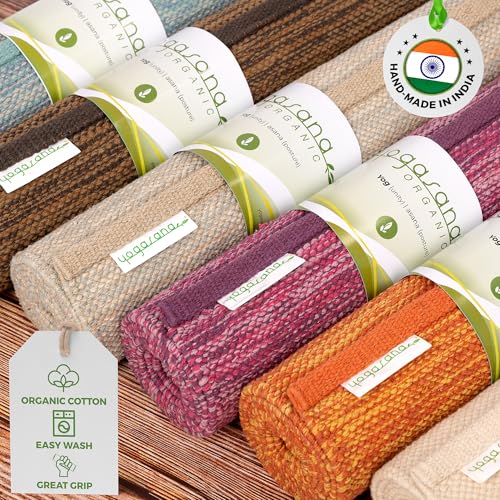 Yogasana Organic Cotton Yoga Mat - Non Slip Hand-Woven Foldable Yoga Rug Provides Excellent Comfort, Traction & Support - ...