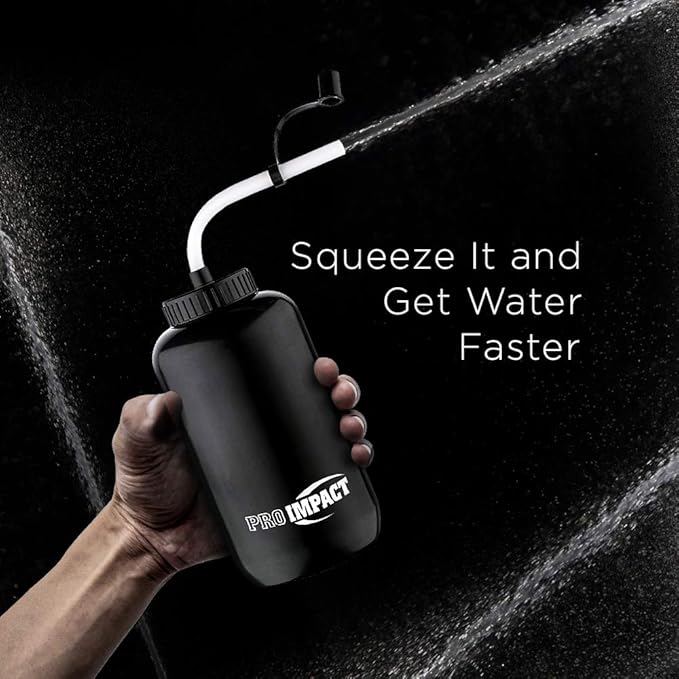 Pro Impact Squeezable Water Bottle Bendable Long Straw - LDPE BPA Free Plastic - Hydration for Baseball Hockey Gym MMA Yoga Boxing Cycling Softball Football Lacrosse (35.5 Oz.)