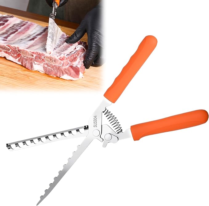 Rib Membrane Remover, Stainless Steel Cooking Accessories, Ergonomic BBQ Accessories, Dishwasher Safe Grilling Accessories, Christmas for Men (Orange)