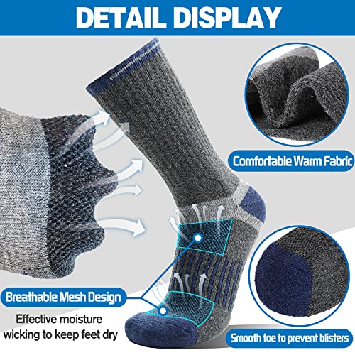 5 Pairs Merino Wool Hiking Socks Warm Thermal Winter Cozy Cushioned Moisture Wicking Socks for Women & Men