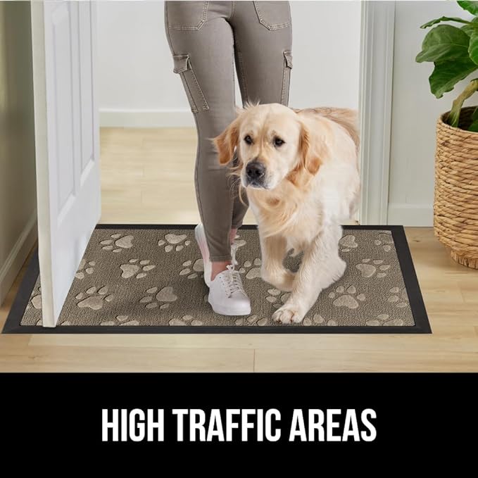 GORILLA GRIP 100% Waterproof All-Season WeatherMax Doormat, Durable Natural Rubber, Stain and Fade Resistant, Low Profile, Indoor Outdoor Doormats, Easy Clean Patio Entrance Mat, 17x29, Tan Pawprints