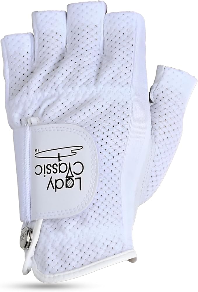 Lady Classic Mesh Half Golf Glove for Women – Premium Cabretta Leather Palm, Breathable Mesh Back, Half-Finger Design Ladi...