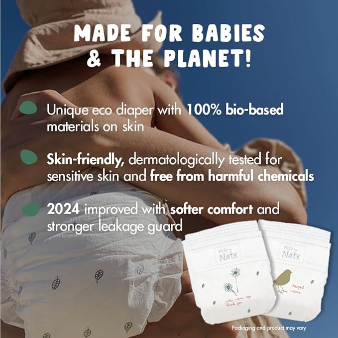 Eco by Naty Eco-Friendly Baby Diapers - 100% Plant-Based Materials on Skin, Soft, for Sensitive Skin & Super Absorbent (Size 4, 88 Count)