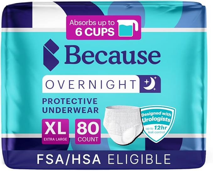 Because Overnight Absorbency Pull Ups - Adult Disposable Incontinence Underwear, Extra Absorbent Nighttime Briefs for Men ...