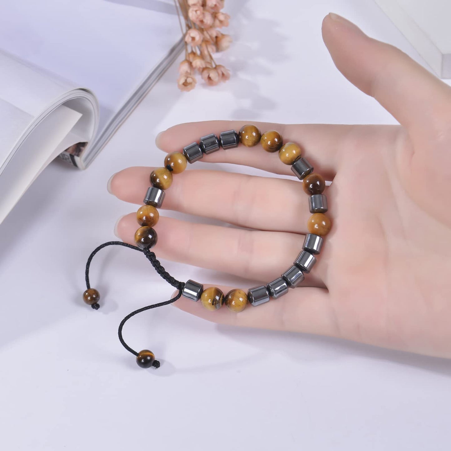 GelConnie Mens Beaded Bracelets Anxiety Relief Bracelet 8mm Natural Stone Healing Bracelet Stress Relief Yoga Beads Anxiety Brac