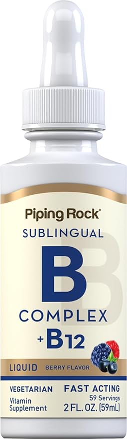 Piping Rock Vitamin B Complex with B12 | Liquid Drops | 1200 mcg 2oz | Sublingual Supplement | Berry Flavor | Vegetarian, Non-GMO, Gluten Free