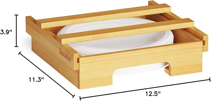 SpaceAid 10-inch Paper Plate Dispenser (Need 11.3 Inches Deep Cabinet Space) Under Cabinet Bamboo Plates Holder, Kitchen Vertical Dipensers Caddy, Bamboo