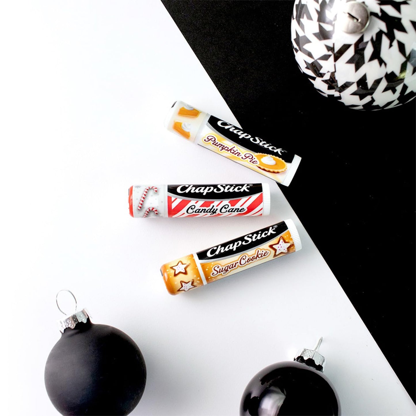 ChapStick Bulk Lip Balm, Holiday Variety 3-Packs x 6 (18 Sticks) - Candy Cane, Sugar Cookie, and Pumpkin Pie Flavored Lip Moistu
