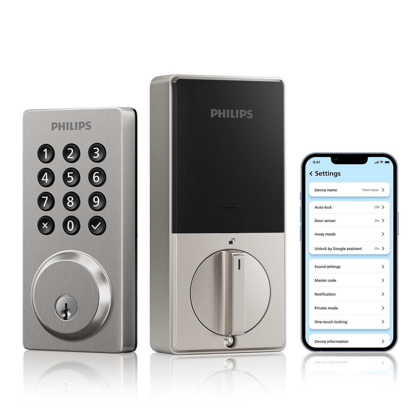 Philips Smart Lock, Smart Door Lock Built-in WiFi, App Remote Control, Keyless Entry Door Lock for Front Door, Deadbolt Lock Auto Lock, Support Alexa & Google, IP54 Waterproof, Satin Nickel