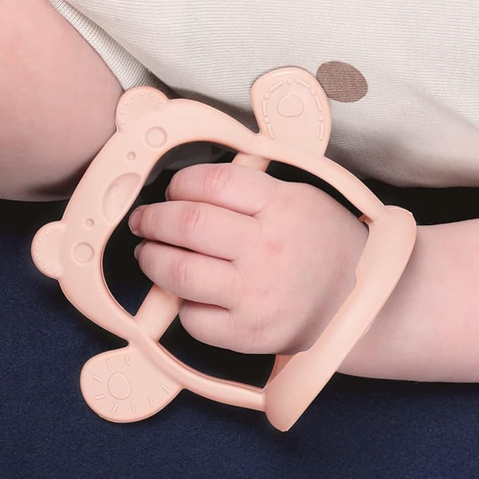 Baby Wrist Silicone Teether Soothing Pacifier for Infants 3+ Months Babies Made in Korea Anti-Dropping (Bear-Pale Peach Pack of 1)