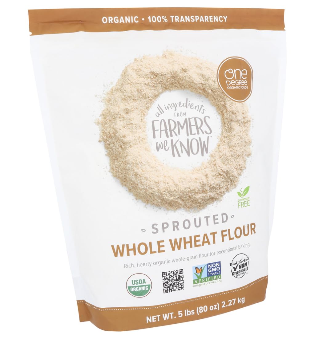 One Degree Organic Foods Sprouted Whole Wheat Flour 5lb - Organic, Non-GMO, Vegan, Plant-Based Baking Flour - Ideal for Bread, M