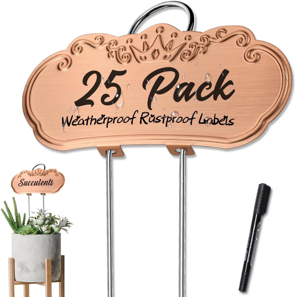 Metal Plant Labels,Tall Outdoor Garden Markers for Flower, Fruit and Vegetable, 304 Stainless Steel Weatherproof Signs (25 Packs, 4" x 1.9", Gold)